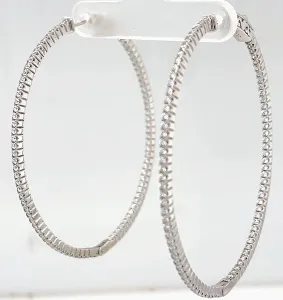 Solid Silver & Cubic Zirconia Oval Hinged Hoop Earrings 9.7g ( 55.5 x 46 x 1.8mm)
