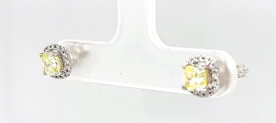 1.25ct Yellow & White Diamond Halo Stud Earrings -18ct White Gold 2.0g
