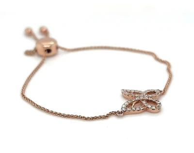 0.30ct Diamond & 14ct Rose Gold Butterfly Bracelet with Slide Clasp 7.5inch 5.8g