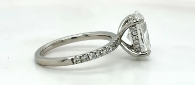 3.45ct Lab Grown Diamond & Platinum Solitaire Ring ( Hidden Halo ) 4.3g
