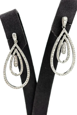 1.50ct Diamond & 9ct White Gold Drop Stud Earrings 7.8g ( 41.00mm x 18.00mm)