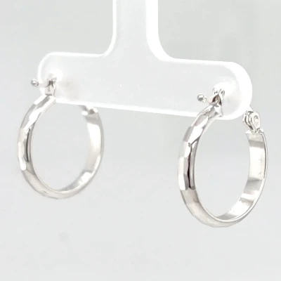 9ct White Gold ( 17.7mm x 3.1mm) Diamond Cut Hoop Earrings 1.5g