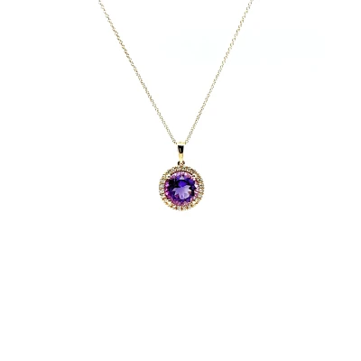 2.53ct Amethyst & 0.19ct Diamond Pendant - 9ct Gold 16/18 Inch 2.95g