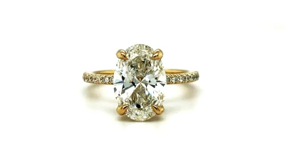 3.99ct Lab Grown Diamond & 9ct Gold Solitaire Ring HIDDEN HALO 3.67g