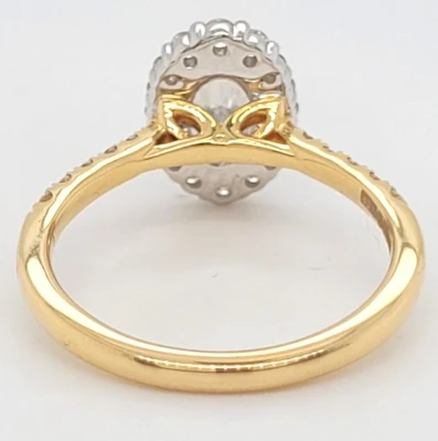 1.46ct Lab Grown Oval Diamond & 18ct Gold Halo Solitaire Ring 3.9g