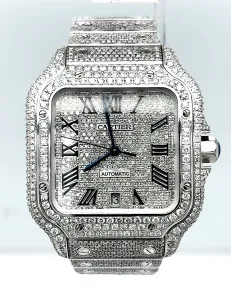 Santos De Cartier 38mm Stainless Steel -FULL DIAMOND - 2025 Box & Papers Model: WSSA-0018
