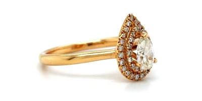 0.65ct Diamond & 18ct Gold Pear Shape Halo Solitaire Ring 3.4g