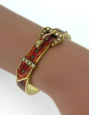 0.50ct Diamond & Fancy Enamel Buckle Bangle 35.9g