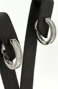 Solid Silver & Cubic Zirconia Hinged Oval Hoop Earrings 6.0g ( 20.5 x 19.5 x 4.5mm )