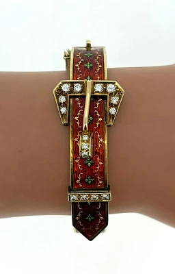 0.50ct Diamond & Fancy Enamel Buckle Bangle 35.9g