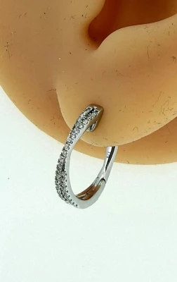 0.25ct Diamond & 9ct White Gold Kiss Hoop Earrings 2.4g