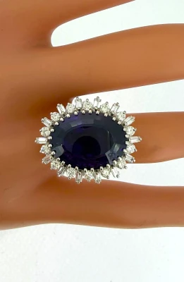 15.00ct Amethyst & 1.50ct Diamond/Platinum Halo Dress Ring 11.1g