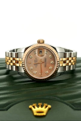 Rolex 26mm DateJust Pink Diamond Dot Dial (2015 Box & Papers) 18ct Rose Gold & Stainless Steel