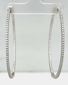 Solid Silver & Cubic Zirconia Oval Hinged Hoop Earrings 9.7g ( 55.5 x 46 x 1.8mm)