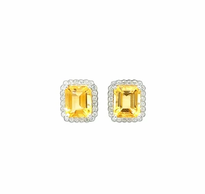 8.55ct Citrine & 0.75ct Diamond Stud Earrings 9ct White Gold 5.3g ( 15.3mm x 13.3mm)