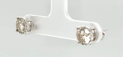 2.01ct Diamond & 9ct White Gold Solitaire Stud Earrings 2.0g