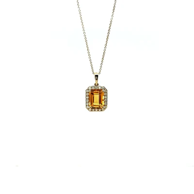 2.00ct Citrine & 0.30ct Diamond Pendant -9ct Gold 16/18Inch 2.78g