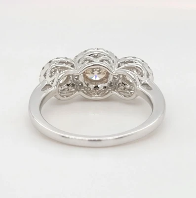 1.05ct Diamond & 9ct White Gold Halo/Trilogy Ring 3.6g N