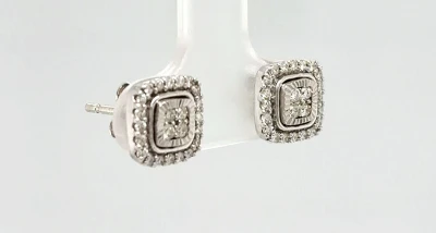 0.50ct Diamond & 9ct White Gold Halo Stud Earrings 3.0g ( 8.6mm x 8.6mm)