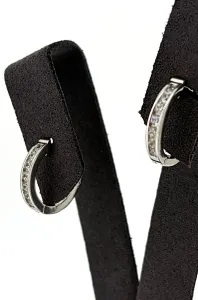 Solid Silver & Cubic Zirconia Hinged Huggies Style Hoop Earrings 3.6g ( 15.3 x 16.2 x 2.9mm )