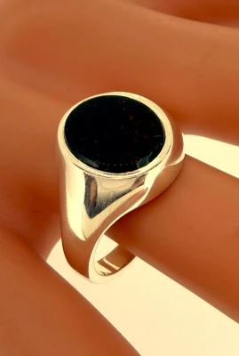 Sterling Silver & Blood Stone Signet Ring 6.7g