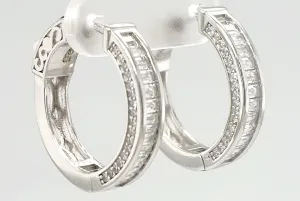 Solid Silver & Cubic Zirconia Hinged Oval Hoop Earrings 6.0g ( 20.5 x 19.5 x 4.5mm )