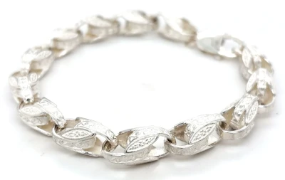 Solid Sterling Silver 8.7mm Tulip Link Bracelet 31.7g ( Upto 9 inch)