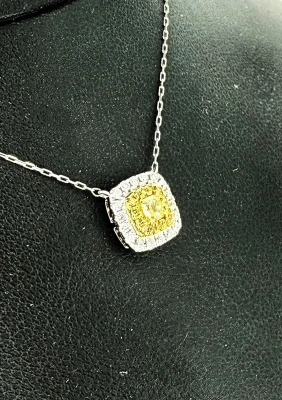 0.40ct Yellow & White Diamond Pendant 18ct White Gold 1.8g 16inch