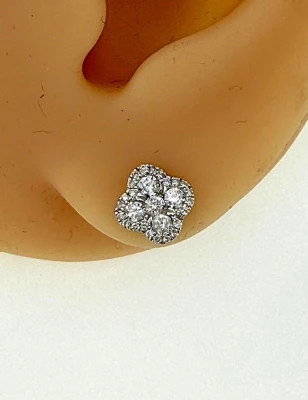 0.50ct Diamond & 18ct White Gold Clover Stud Earrings 1.6g