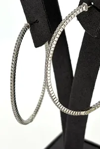 Solid Silver & Cubic Zirconia Oval Hinged Hoop Earrings 9.7g ( 55.5 x 46 x 1.8mm)