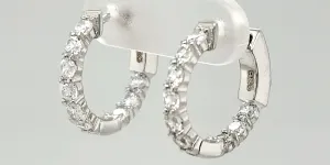 Solid Silver & Cubic Zirconia Huggies Style Hinged Hoop Earrings 2.8g ( 15 x 16 x 2.5mm )