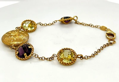 8.00ct Citrine & Amethyst Bracelet 9ct Gold 7.5g / 7.5inch