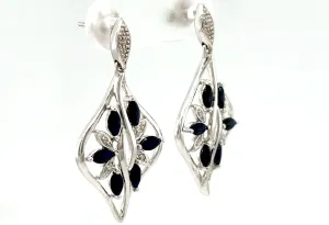0.72ct Sapphire & 0.10ct Diamond Drop Earrings 9ct White Gold 3.37g