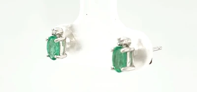 0.80ct Emerald & 0.02ct Diamond Stud Earrings 9ct White Gold 0.7g