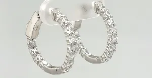 Solid Silver & Cubic Zirconia Hinged Huggies Style Hoop Earrings 4.0g ( 20 x 20 x 2.8mm )