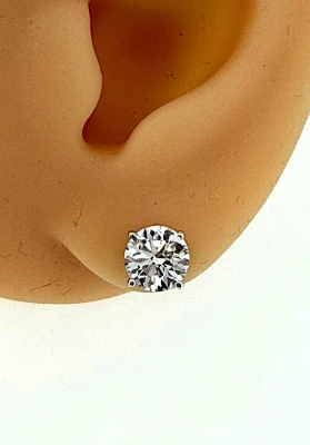 2.01ct Lab Grown Diamond & 9ct White Gold Solitaire Stud Earrings 1.8g