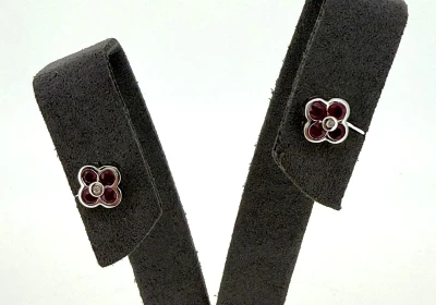0.70ct Ruby & 0.02ct Diamond Stud Earrings -9ct White Gold 1.5g