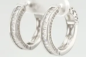 Solid Silver & Cubic Zirconia Hinged Oval Hoop Earrings 6.0g ( 20.5 x 19.5 x 4.5mm )