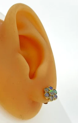 Opal & 9ct Gold Cluster Stud Earrings 1.4g