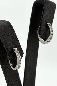 Solid Silver & Cubic Zirconia Hinged Huggies Style Hoop Earrings 3.6g ( 15.3 x 16.2 x 2.9mm )