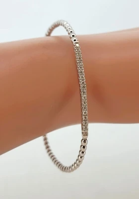 0.27ct Diamond & 18ct White Bead Bangle 5.2g