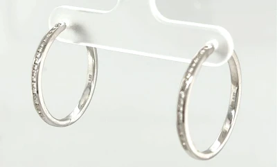 0.27ct Diamond & 9ct White Gold Hoop Earrings 4.2g ( 24.00mm x 2.0mm)