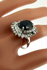 3.00ct Sapphire & 1.25ct Diamond Large Dress Ring-18ct White Gold 8.2g