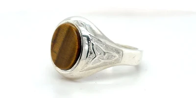 Tigers Eye & Sterling Silver Signet Ring 6.9