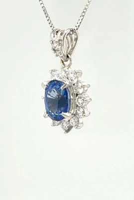 2.31ct Sapphire & 0.80ct Diamond Platinum Pendant 5.4g 16/18inch