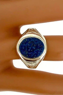 Sterling Silver & Lapis Lazuli Signet Ring 6.8g