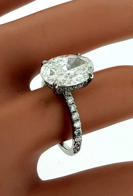 3.45ct Lab Grown Diamond & Platinum Solitaire Ring ( Hidden Halo ) 4.3g