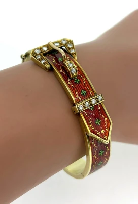 0.50ct Diamond & Fancy Enamel Buckle Bangle 35.9g
