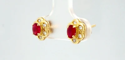 0.50ct Ruby & 0.12ct Diamond Stud Earrings - 18ct Gold 2.0g