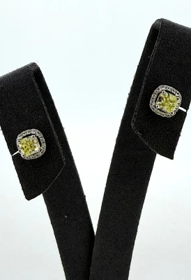 1.25ct Yellow & White Diamond Halo Stud Earrings -18ct White Gold 2.0g